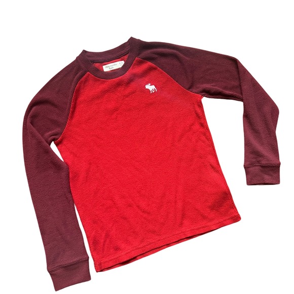 Abercrombie Kids 9/10 Red Thermal Long Sleeve Raglan Shirt Top Waffle Knit Cozy - Picture 1 of 5